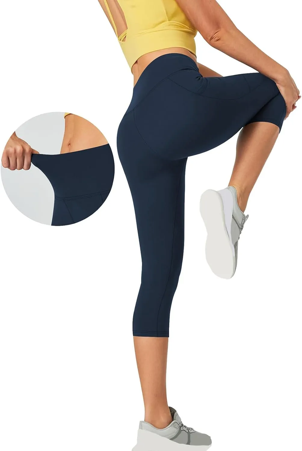 Capri Leggings for Women Butt Lift with Pockets High Waisted Tummy Control Soft Yoga Capris Workout Running Leggings