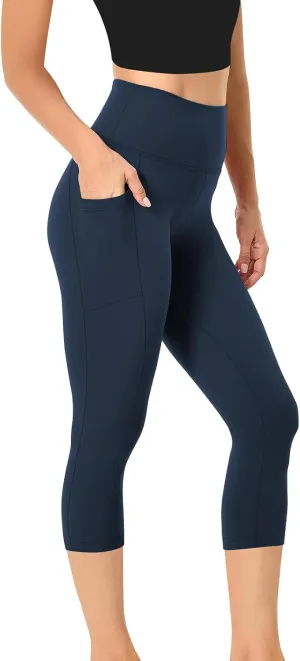 Capri Leggings for Women Butt Lift with Pockets High Waisted Tummy Control Soft Yoga Capris Workout Running Leggings