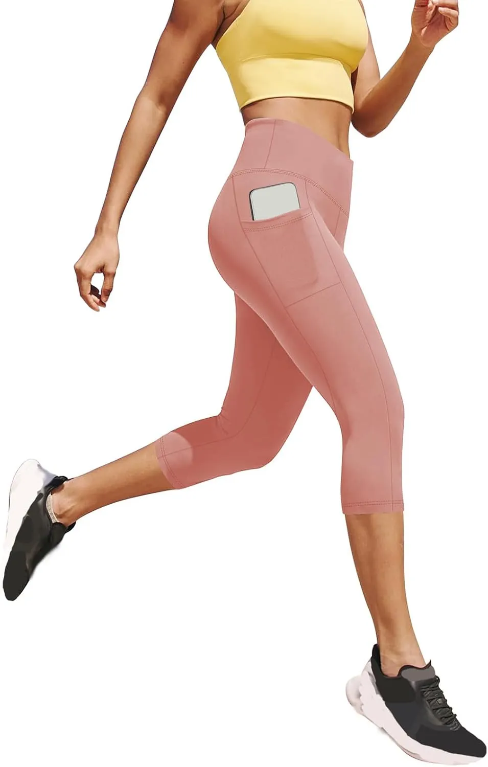 Capri Leggings for Women Butt Lift with Pockets High Waisted Tummy Control Soft Yoga Capris Workout Running Leggings
