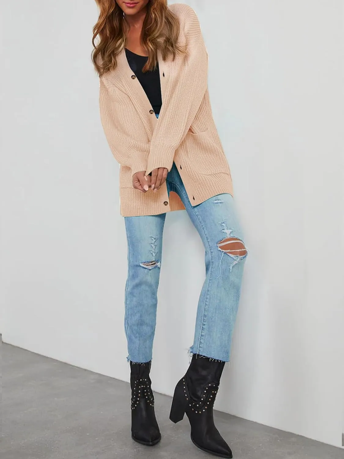 Cardigan Sweaters for Women Oversized Chunky Knit Long Cardigan Open Front Button Cardigans Trendy Fall with Pockets