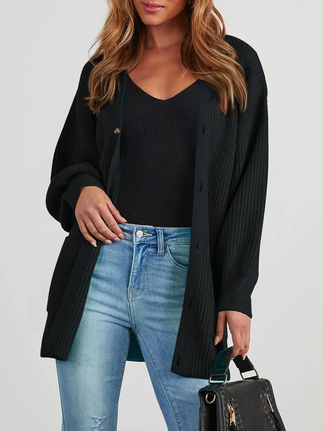 Cardigan Sweaters for Women Oversized Chunky Knit Long Cardigan Open Front Button Cardigans Trendy Fall with Pockets