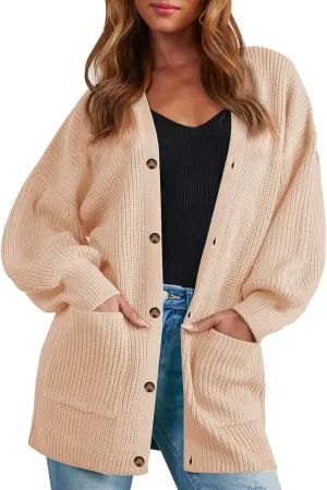 Cardigan Sweaters for Women Oversized Chunky Knit Long Cardigan Open Front Button Cardigans Trendy Fall with Pockets