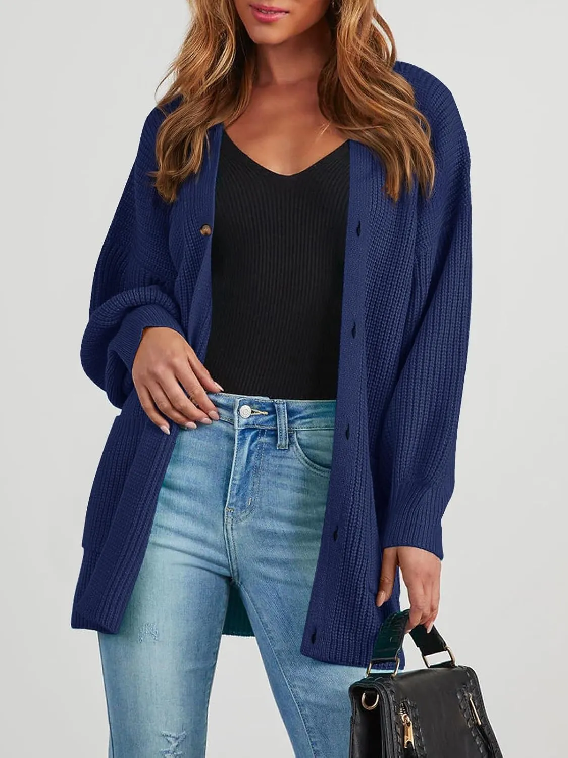 Cardigan Sweaters for Women Oversized Chunky Knit Long Cardigan Open Front Button Cardigans Trendy Fall with Pockets