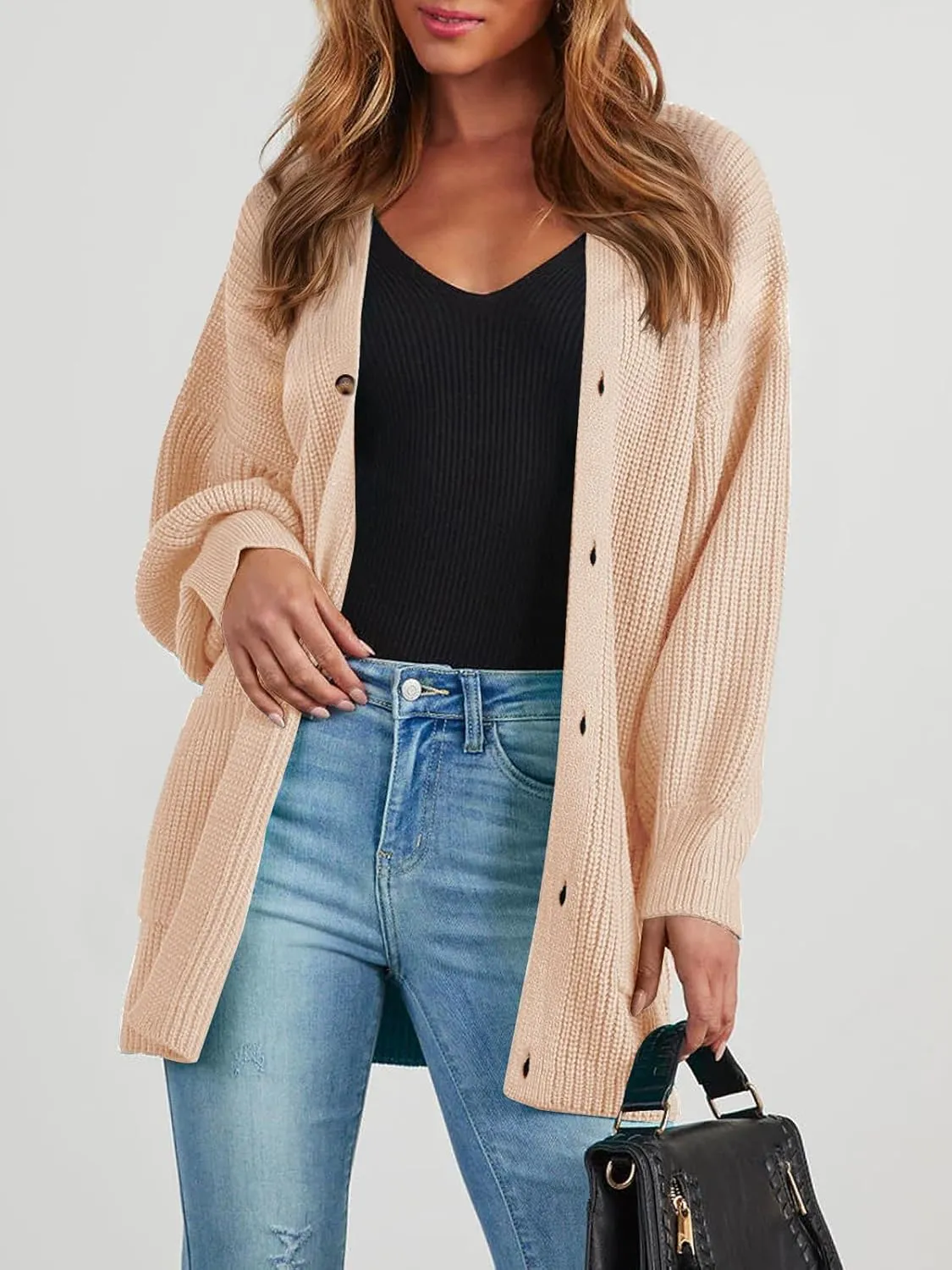 Cardigan Sweaters for Women Oversized Chunky Knit Long Cardigan Open Front Button Cardigans Trendy Fall with Pockets