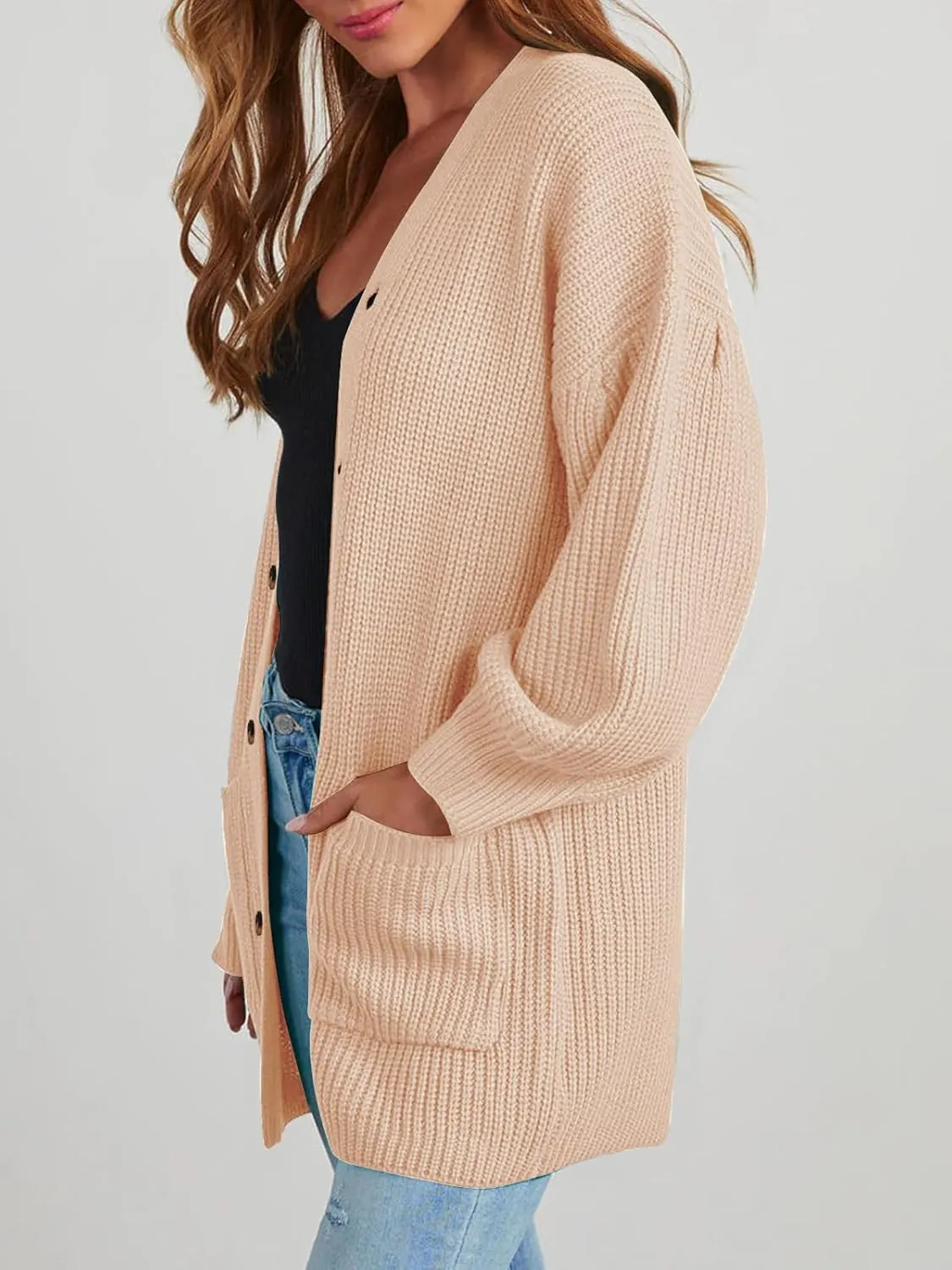 Cardigan Sweaters for Women Oversized Chunky Knit Long Cardigan Open Front Button Cardigans Trendy Fall with Pockets