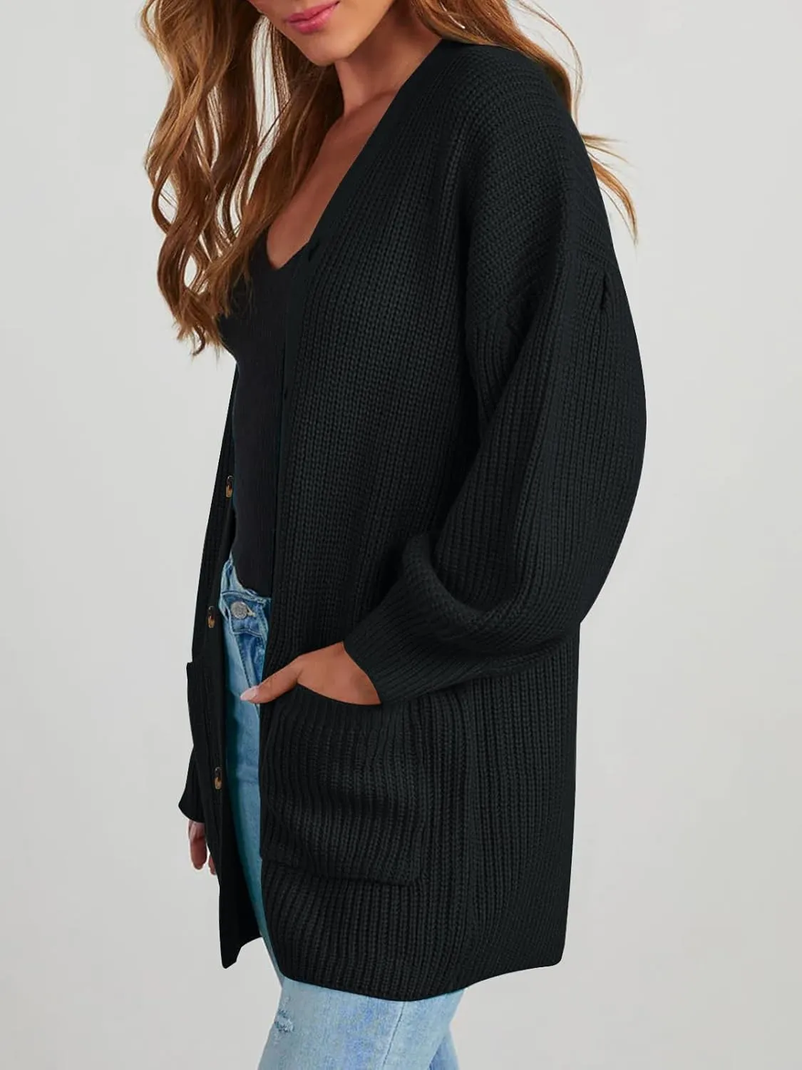 Cardigan Sweaters for Women Oversized Chunky Knit Long Cardigan Open Front Button Cardigans Trendy Fall with Pockets