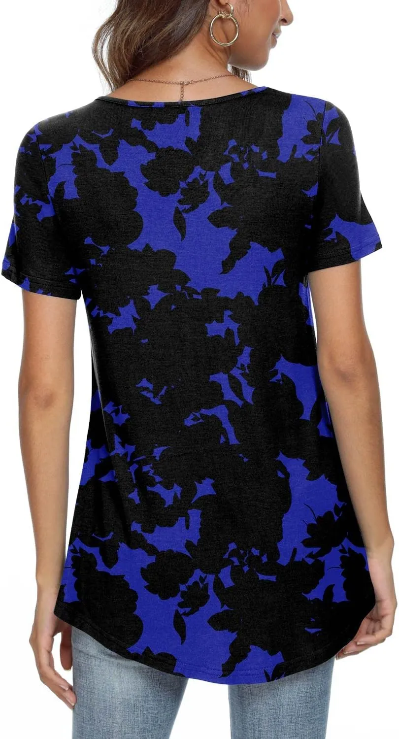 CATHY Women's 2025 Summer Short Sleeve Tunic Tops Loose Fit Comfy Blouses Casual Shirts for Leggings M-4XL