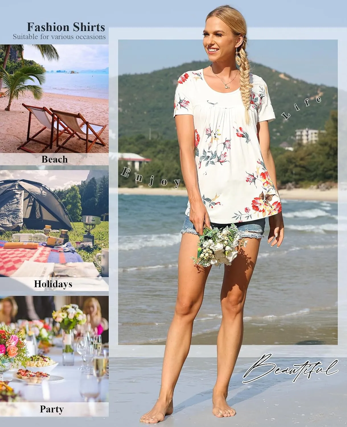 CATHY Women's 2025 Summer Short Sleeve Tunic Tops Loose Fit Comfy Blouses Casual Shirts for Leggings M-4XL