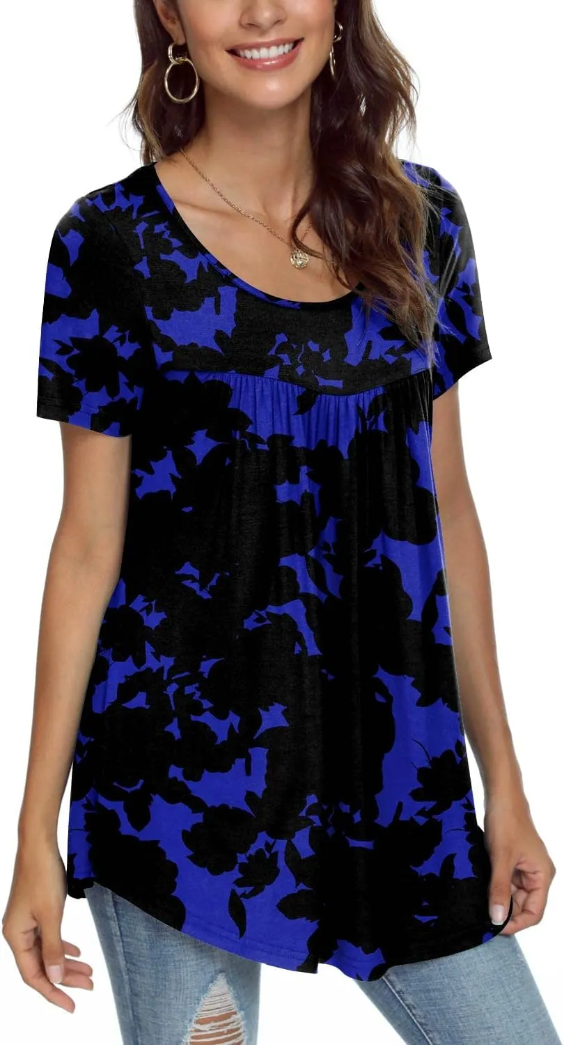 CATHY Women's 2025 Summer Short Sleeve Tunic Tops Loose Fit Comfy Blouses Casual Shirts for Leggings M-4XL