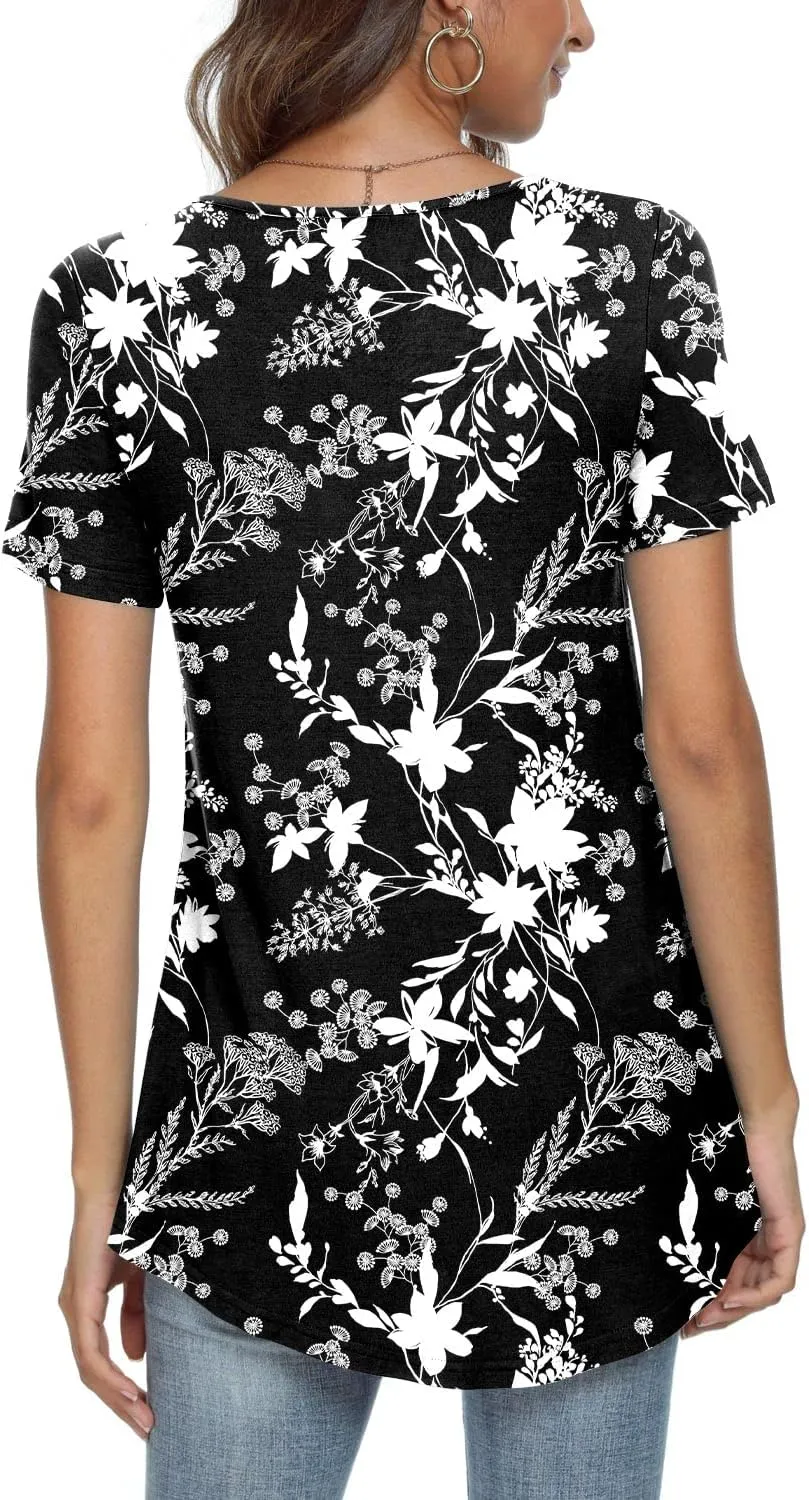 CATHY Women's 2025 Summer Short Sleeve Tunic Tops Loose Fit Comfy Blouses Casual Shirts for Leggings M-4XL