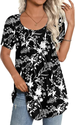CATHY Women's 2025 Summer Short Sleeve Tunic Tops Loose Fit Comfy Blouses Casual Shirts for Leggings M-4XL