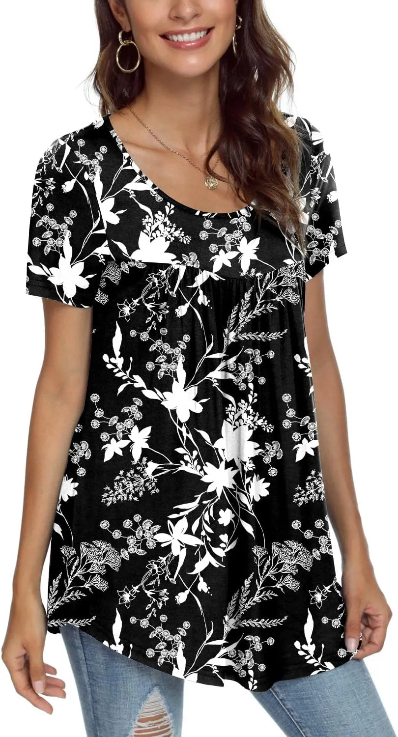 CATHY Women's 2025 Summer Short Sleeve Tunic Tops Loose Fit Comfy Blouses Casual Shirts for Leggings M-4XL