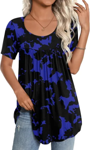 CATHY Women's 2025 Summer Short Sleeve Tunic Tops Loose Fit Comfy Blouses Casual Shirts for Leggings M-4XL