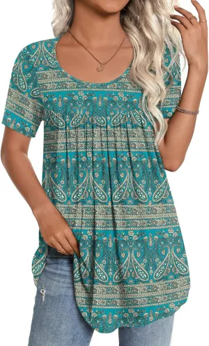 CATHY Women's 2025 Summer Short Sleeve Tunic Tops Loose Fit Comfy Blouses Casual Shirts for Leggings M-4XL