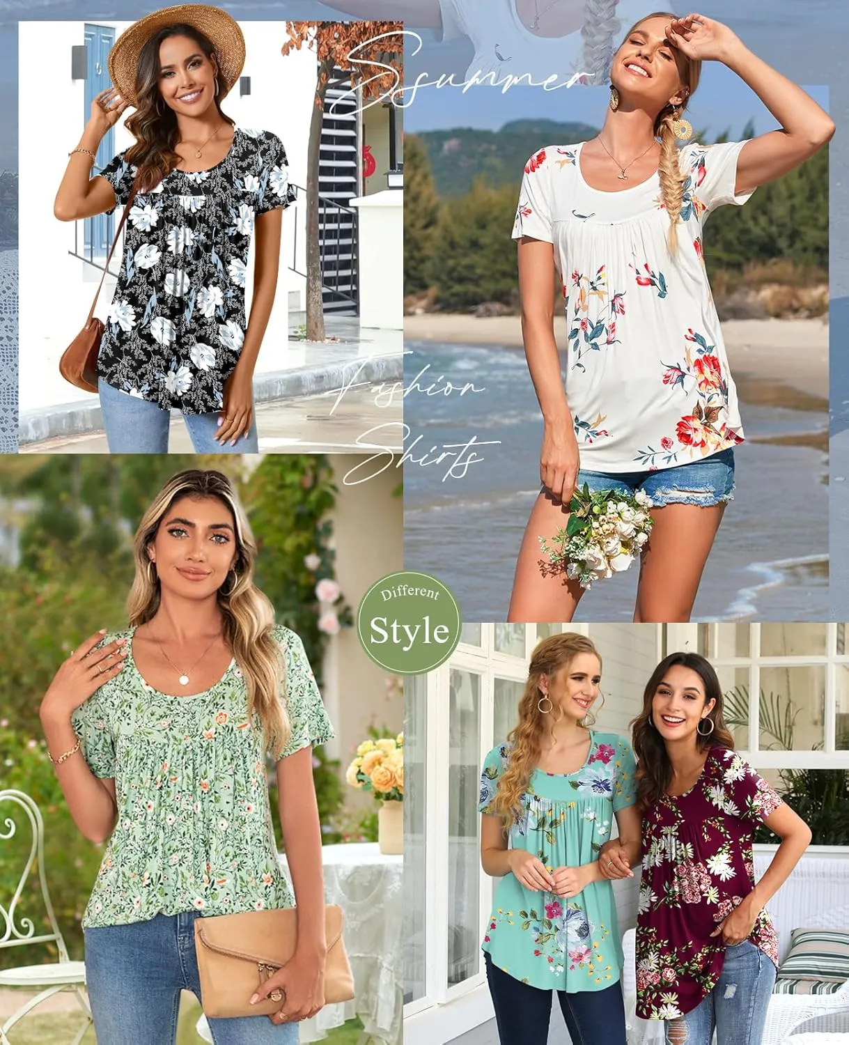 CATHY Women's 2025 Summer Short Sleeve Tunic Tops Loose Fit Comfy Blouses Casual Shirts for Leggings M-4XL
