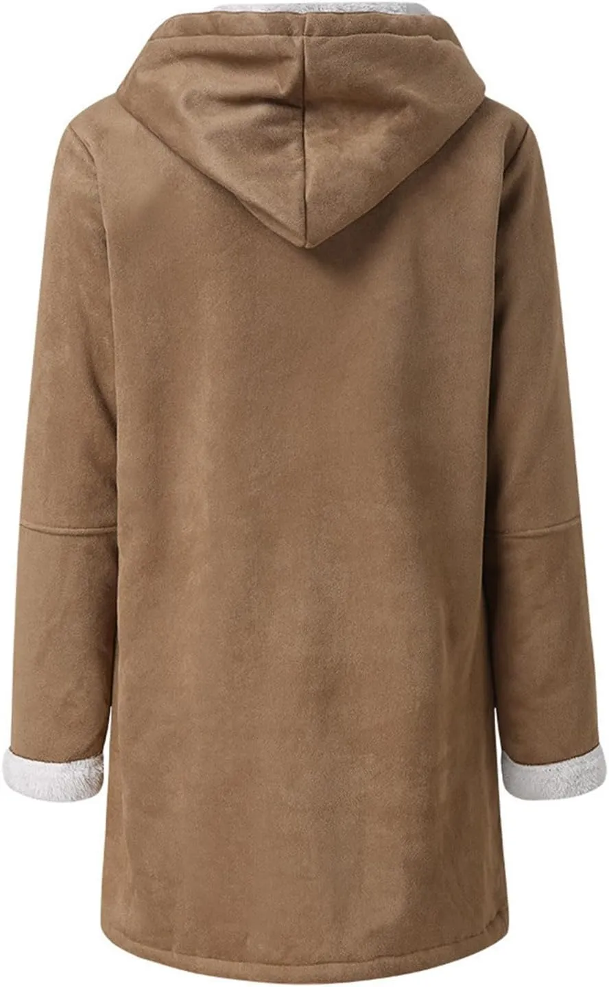Cbcbtwo Women Fuzzy Fleece Hoodie Jackets Plus Size Full Zip Up Sherpa Lined Outerwear Faux Suede Winter Thicken Parka Jacket