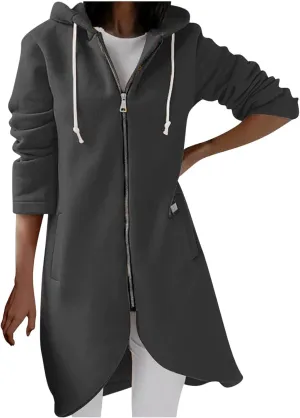 Ceboyel Women Zip Up Hoodies Zipper Long Hooded Jackets Solid Casual Tunic Sweatshirt Trendy Winter Outfits Clothes 2023