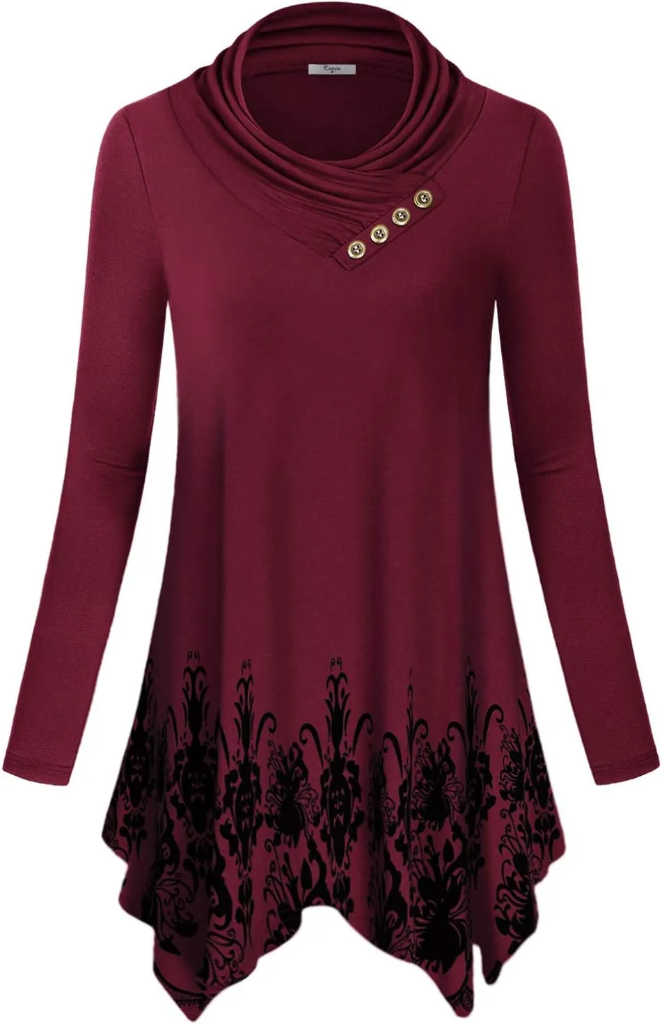 Cestyle Womens Fall Long Sleeve Cowl Neck Asymmetrical Hemline Flowy Tunic Top