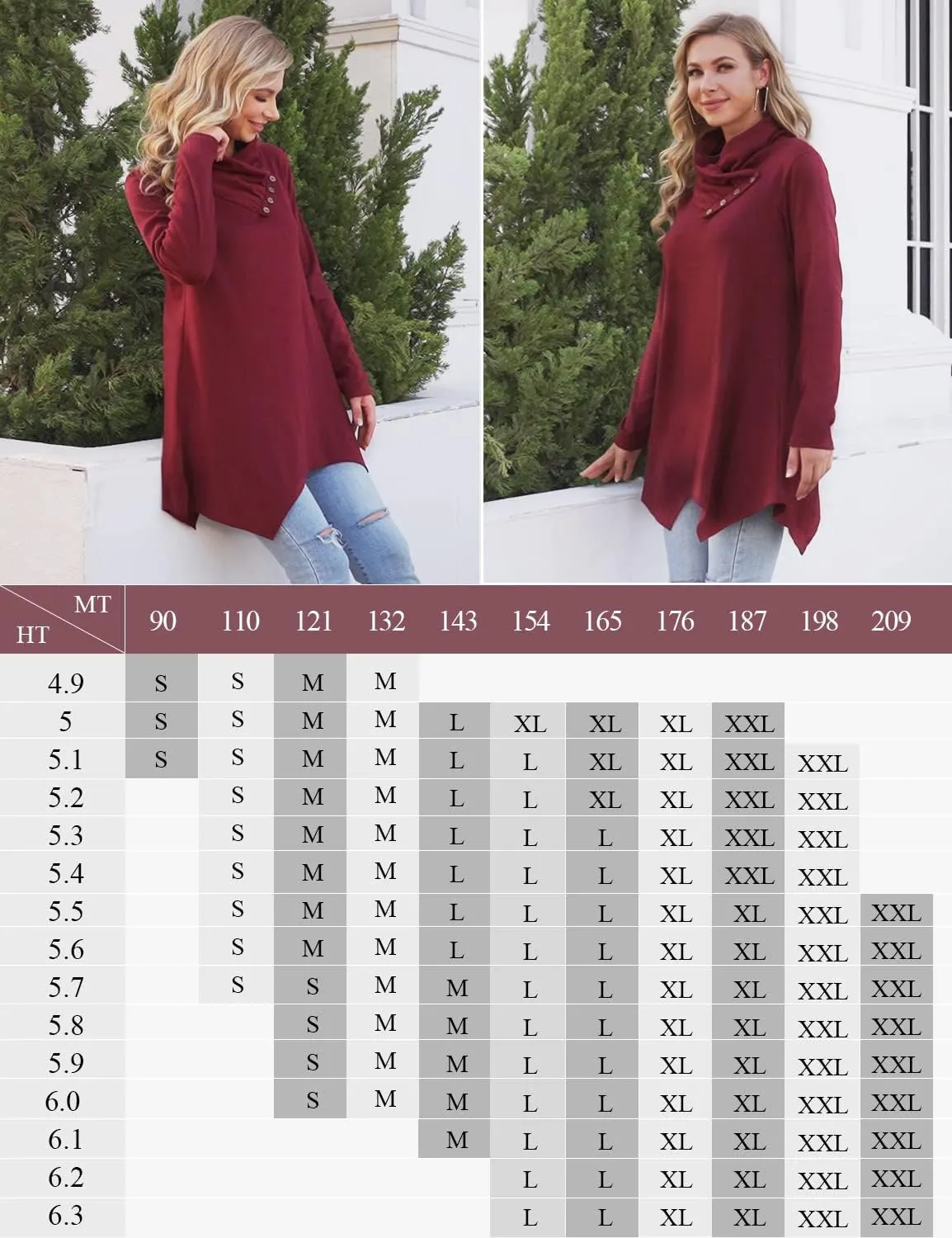Cestyle Womens Fall Long Sleeve Cowl Neck Asymmetrical Hemline Flowy Tunic Top