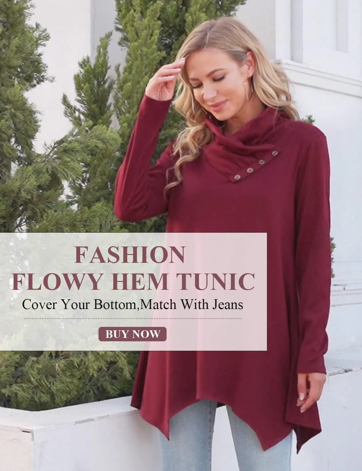Cestyle Womens Fall Long Sleeve Cowl Neck Asymmetrical Hemline Flowy Tunic Top