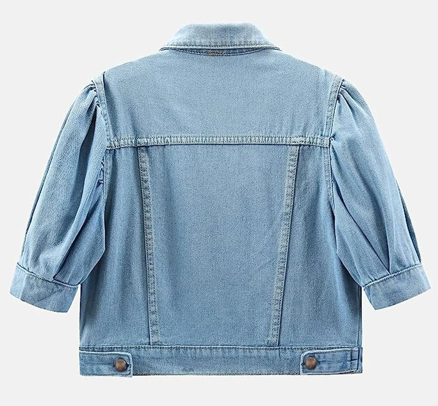 CHARTOU Casual Short Sleeve Cropped Jean Jacket Women Puff Sleeve Denim Jacket Button Down Crop Denim Jacket