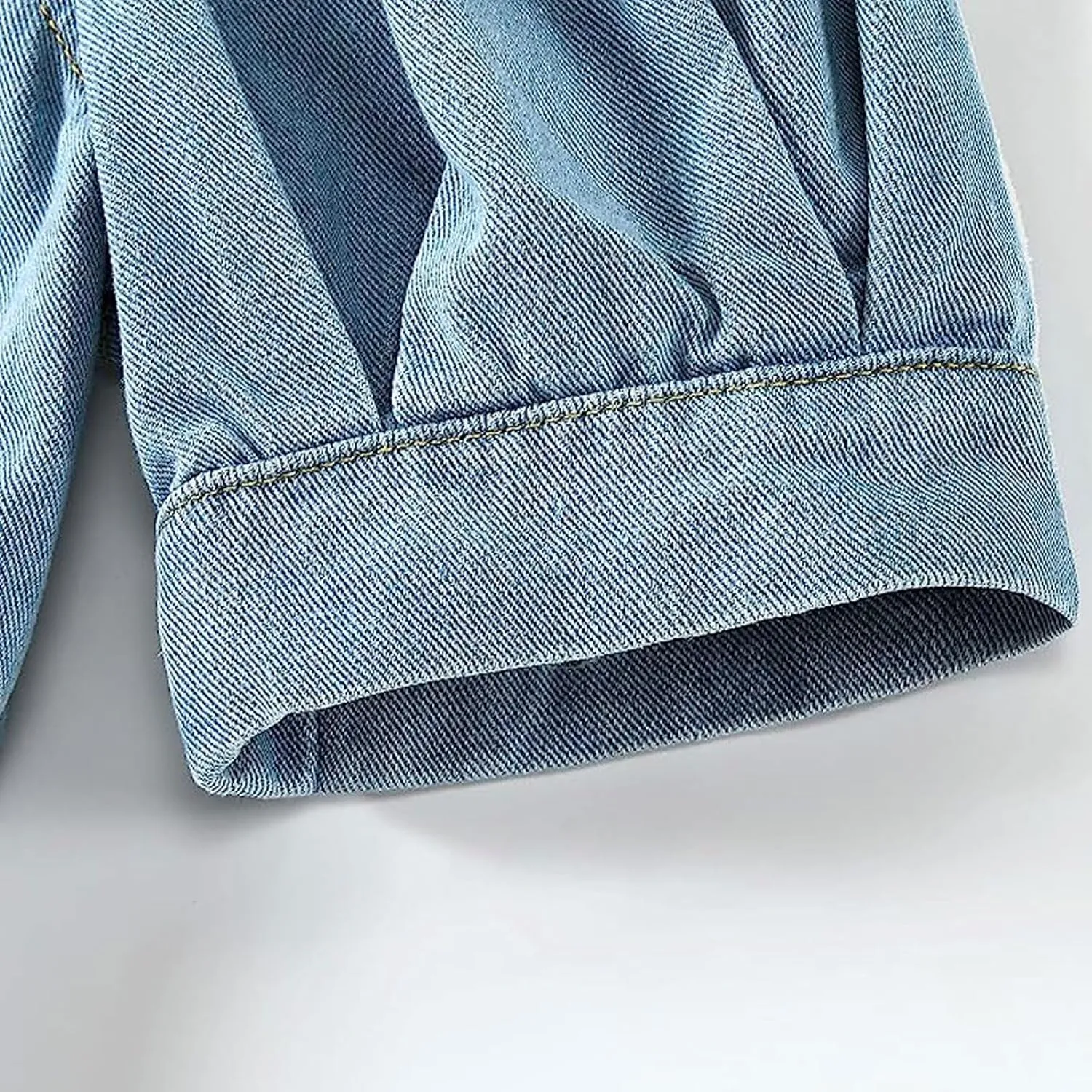 CHARTOU Casual Short Sleeve Cropped Jean Jacket Women Puff Sleeve Denim Jacket Button Down Crop Denim Jacket