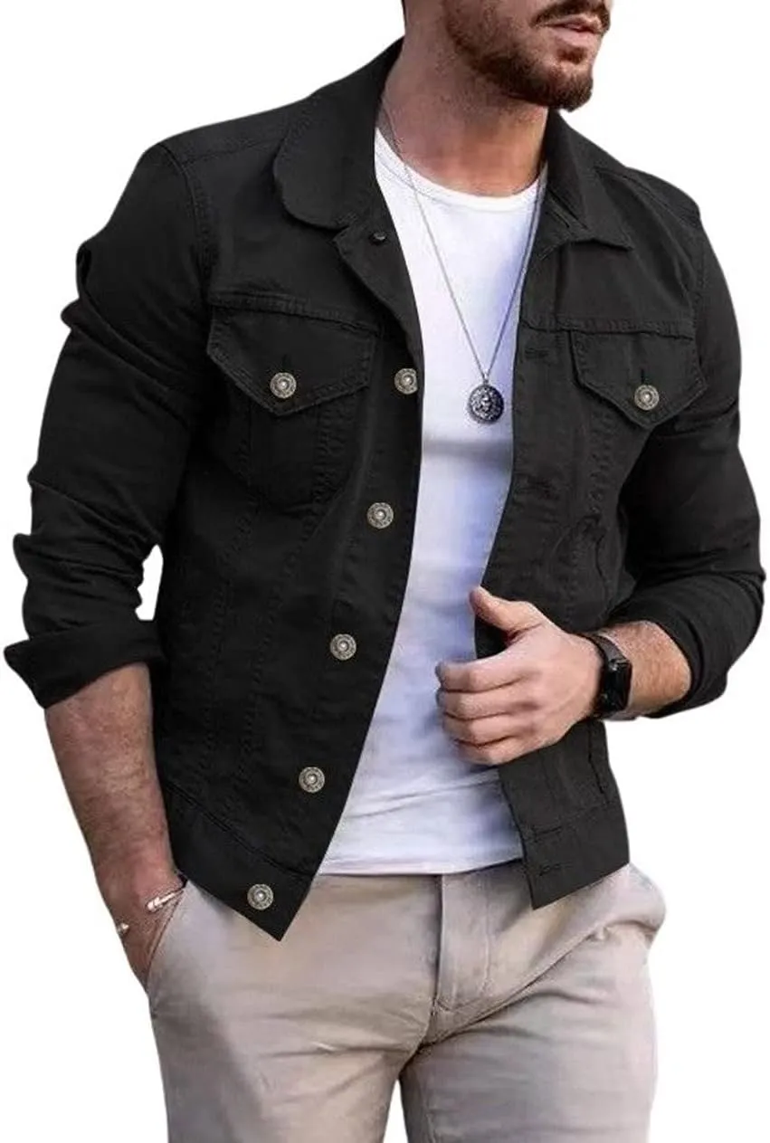 CHARTOU Men's Denim Jacket Casual Regular Fit Button Down Long Sleeve Jean Trucker Jacket