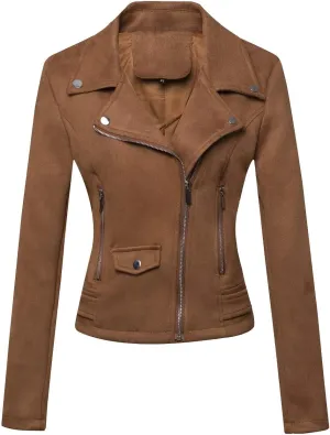 CHARTOU Women's Fall 2023 Fashion Faux Suede Leather Casual Moto Biker Jacket Coats