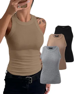 CHICME 3 Piece Womens Tank Tops Sleeveless Basic Cami Shirt Slim Knit Ribbed Racerback Blouses