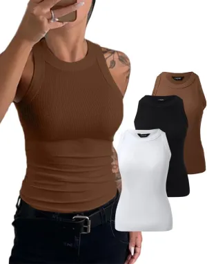 CHICME 3 Piece Womens Tank Tops Sleeveless Basic Cami Shirt Slim Knit Ribbed Racerback Blouses