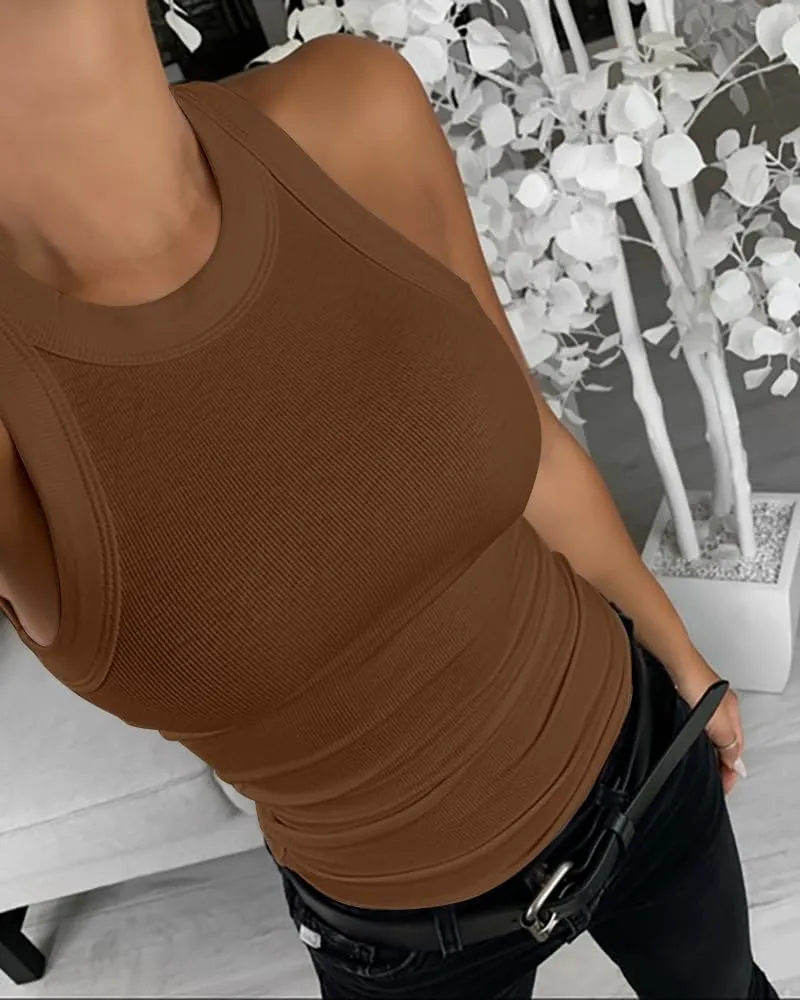 CHICME 3 Piece Womens Tank Tops Sleeveless Basic Cami Shirt Slim Knit Ribbed Racerback Blouses