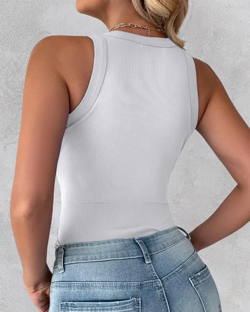 CHICME 3 Piece Womens Tank Tops Sleeveless Basic Cami Shirt Slim Knit Ribbed Racerback Blouses