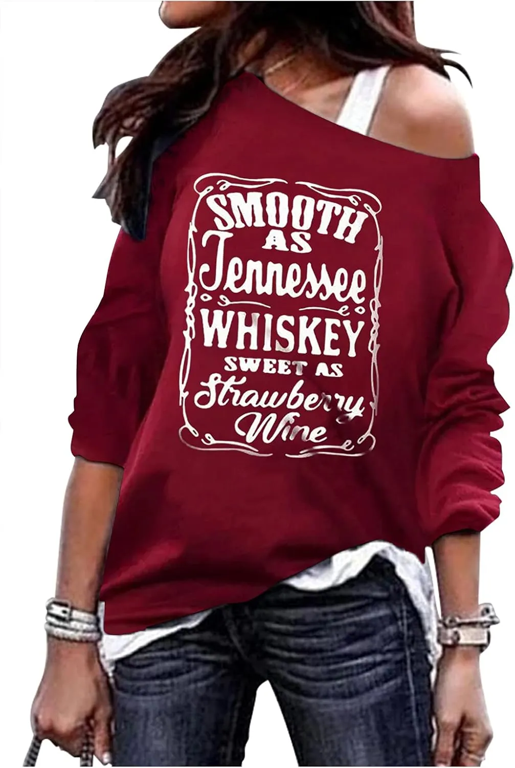 CHUNTIANRAN Women's Sexy Off Shoulder Sweatshirt Nashville Country Music Sweatshirt Vintage Long Sleeve Pullover T Shirt