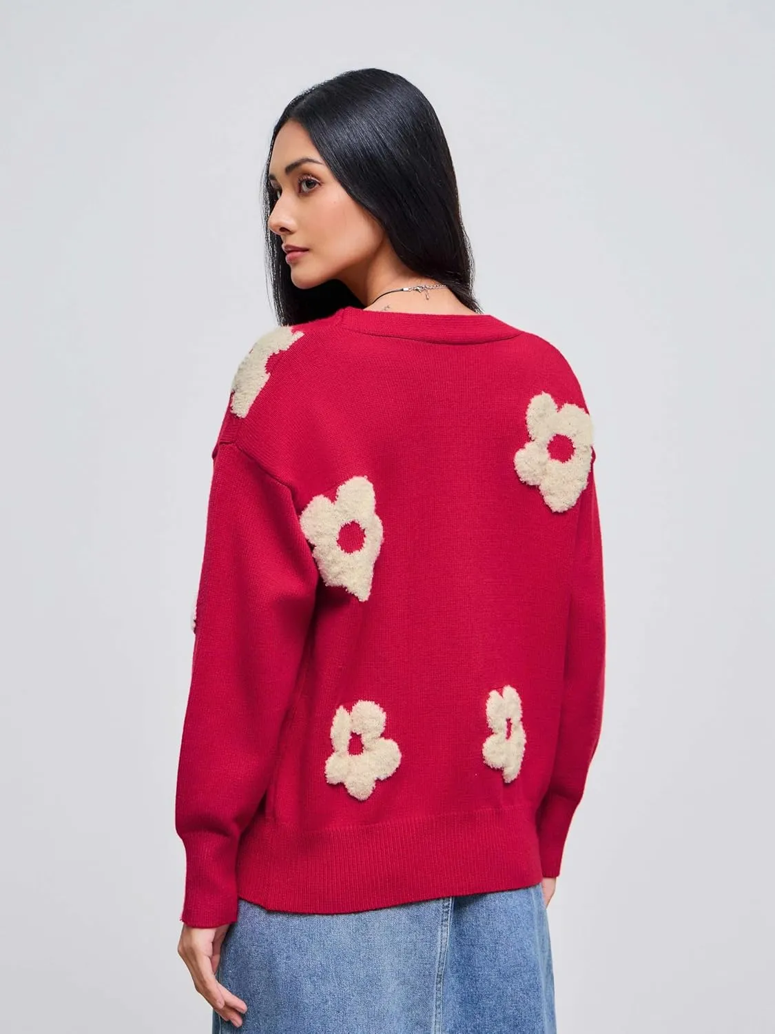 CIDER Womens Cardigan V Neck Floral Cardigan for Women Knit Button Down 2024 Fall