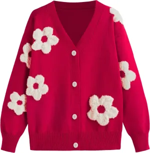 CIDER Womens Cardigan V Neck Floral Cardigan for Women Knit Button Down 2024 Fall
