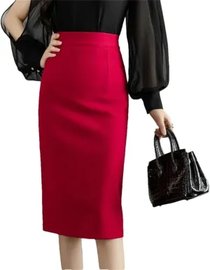 Classic Vintage Gray Stretch Pencil Skirts for Women Office Formal Black Midi Skirts Elegant Package Hip Skirts