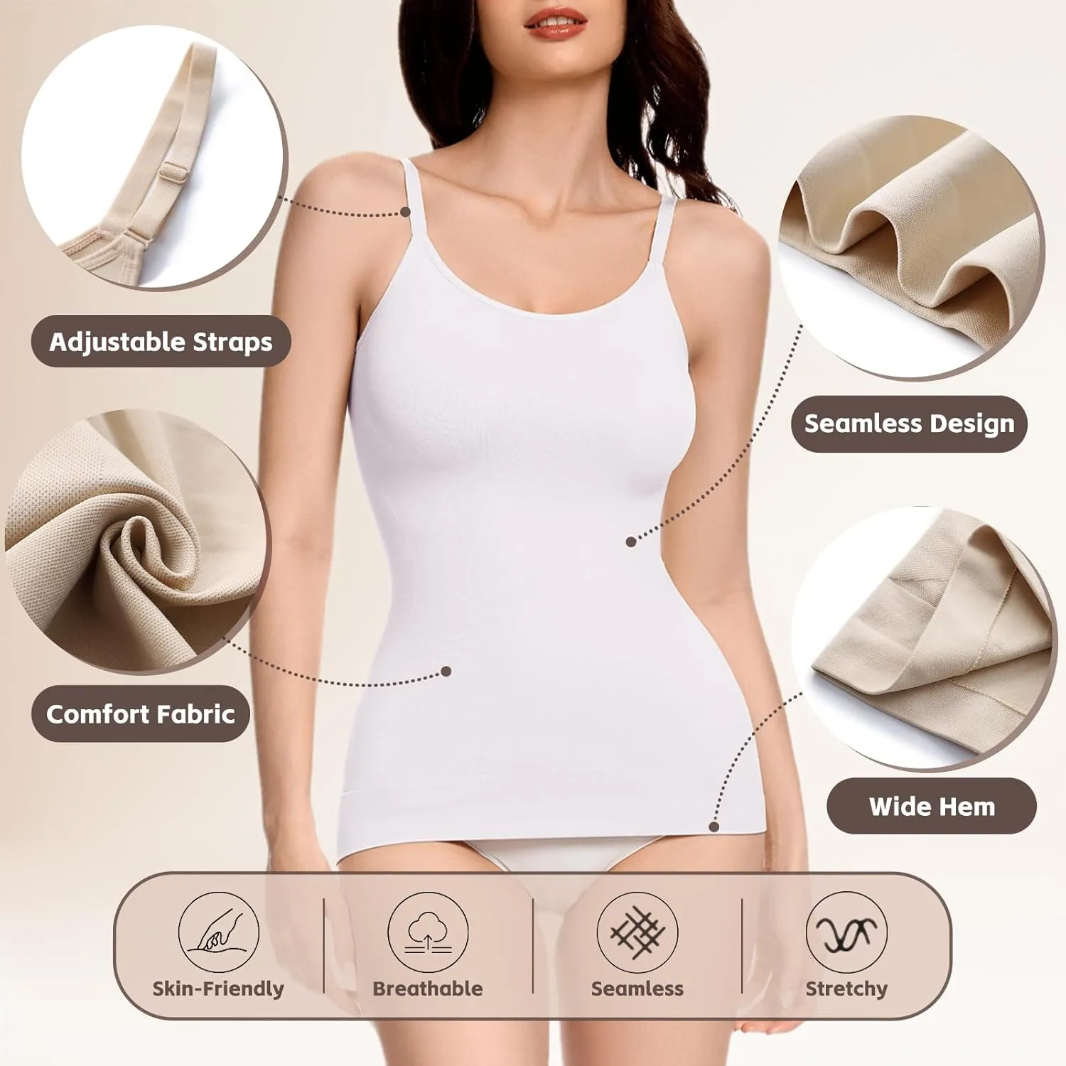 Compression Tank Tops for Women Tummy Control Shapewear Camisole Seamless Body Shaper Cami