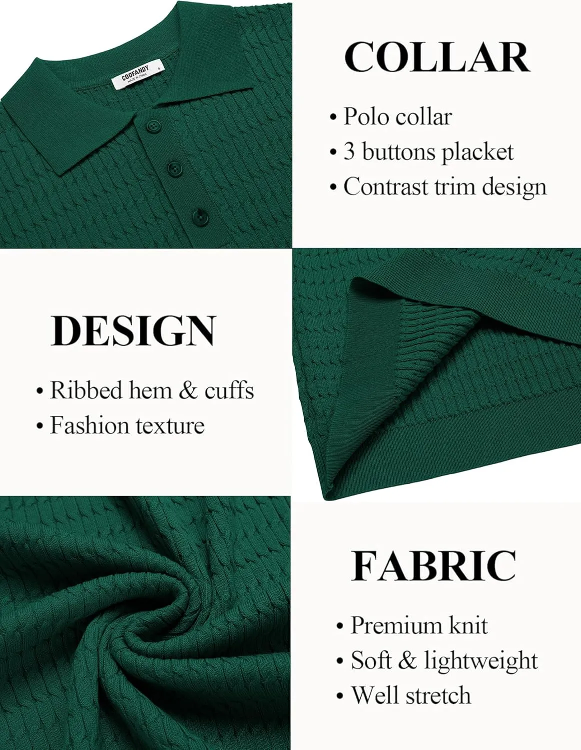 COOFANDY Mens Knit Polo Shirt Short Sleeve Vintage Textured Casual Golf Shirts Summer Beach Top