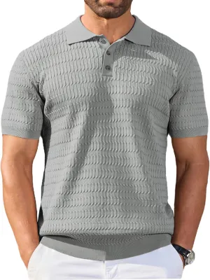 COOFANDY Mens Knit Polo Shirt Short Sleeve Vintage Textured Casual Golf Shirts Summer Beach Top