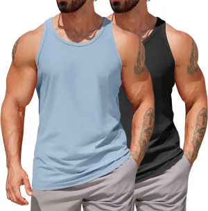 COOFANDY Men's Workout Tank Tops 2 Pack Y Back Sleeveless Shirts Gym Muscle T Shirt Bodybuidling Athletic Stringer Tee