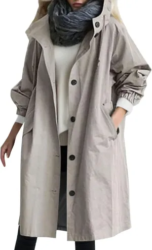 cooki Trench Coat Women Fall Jackets Women's Double Breasted Long Trench Coat Windproof Classic Lapel Slim Overcoat with Belt