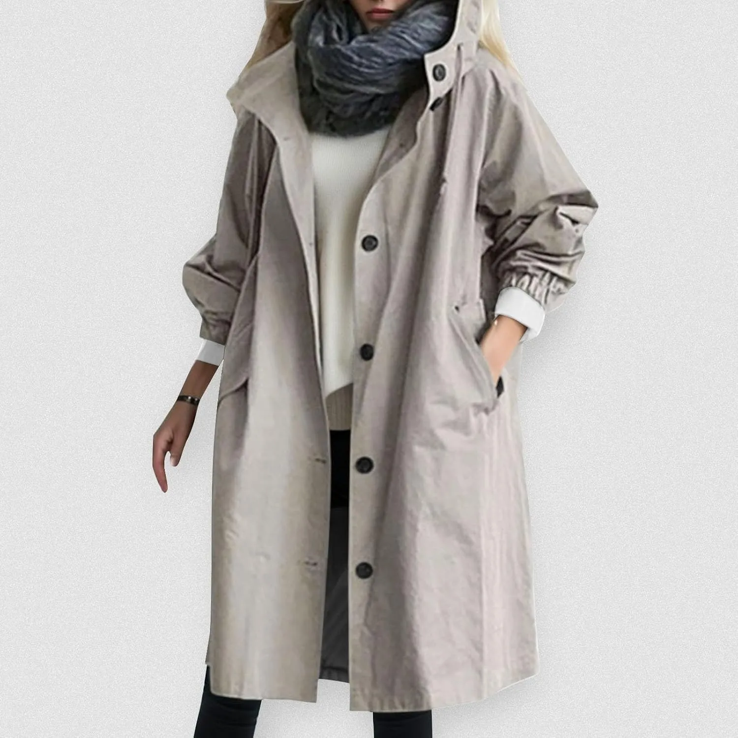 cooki Trench Coat Women Fall Jackets Women's Double Breasted Long Trench Coat Windproof Classic Lapel Slim Overcoat with Belt