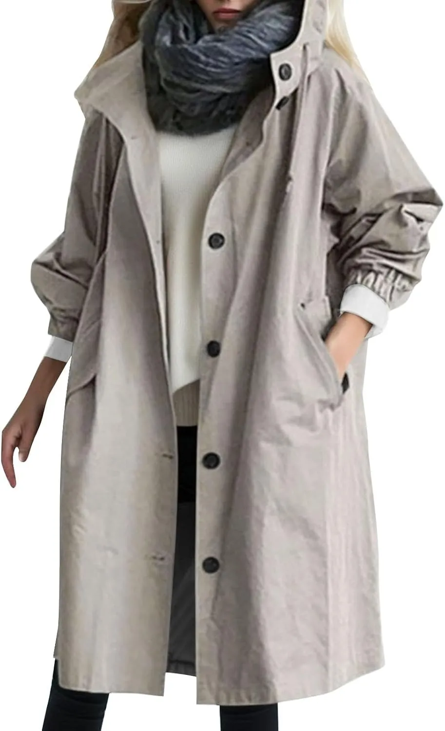 cooki Trench Coat Women Fall Jackets Women's Double Breasted Long Trench Coat Windproof Classic Lapel Slim Overcoat with Belt