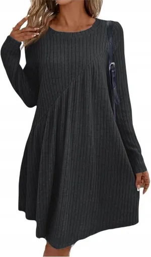 COTECRAM Fall Dresses for Women 2024 Trendy Round Neck Long Sleeve Casual Sweater Dress Spring Fashion Knit Tunic Dress