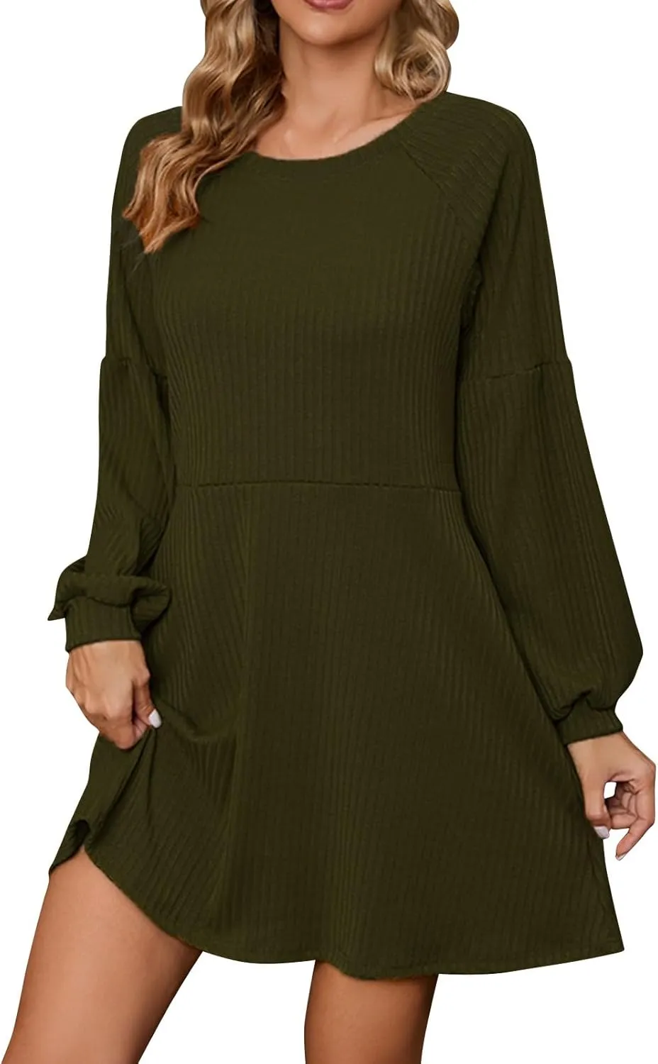 COTECRAM Fall Dresses for Women 2024 Trendy Round Neck Long Sleeve Casual Sweater Dress Spring Fashion Knit Tunic Dress