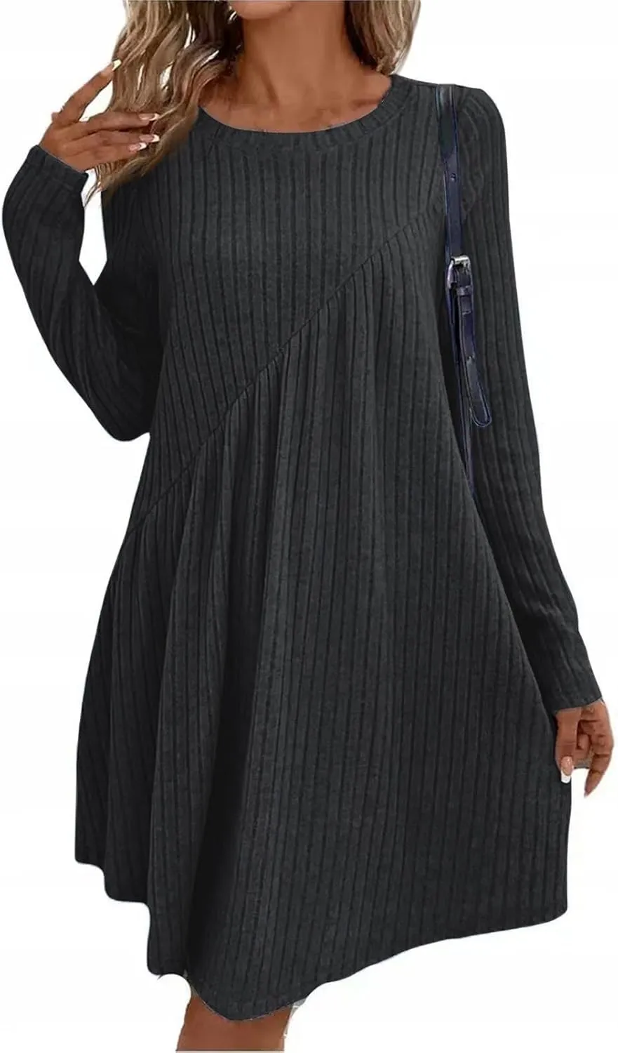 COTECRAM Fall Dresses for Women 2024 Trendy Round Neck Long Sleeve Casual Sweater Dress Spring Fashion Knit Tunic Dress