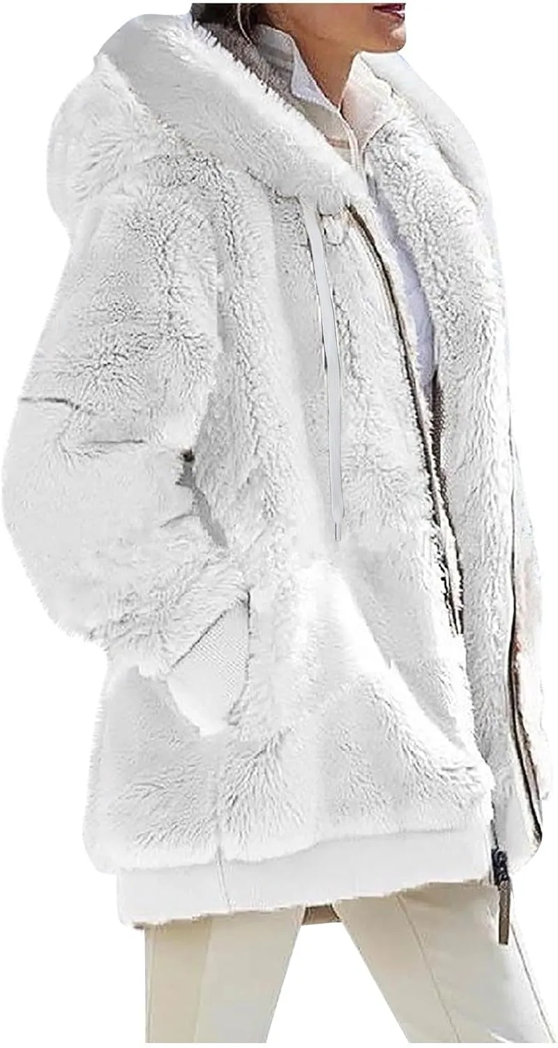 COTECRAM Women's 2023 Winter Warm Sherpa Lined Coat Fashion Plus Size Fleece Jackets Zip Up Hoodies Plush Sweatshirt Outwear