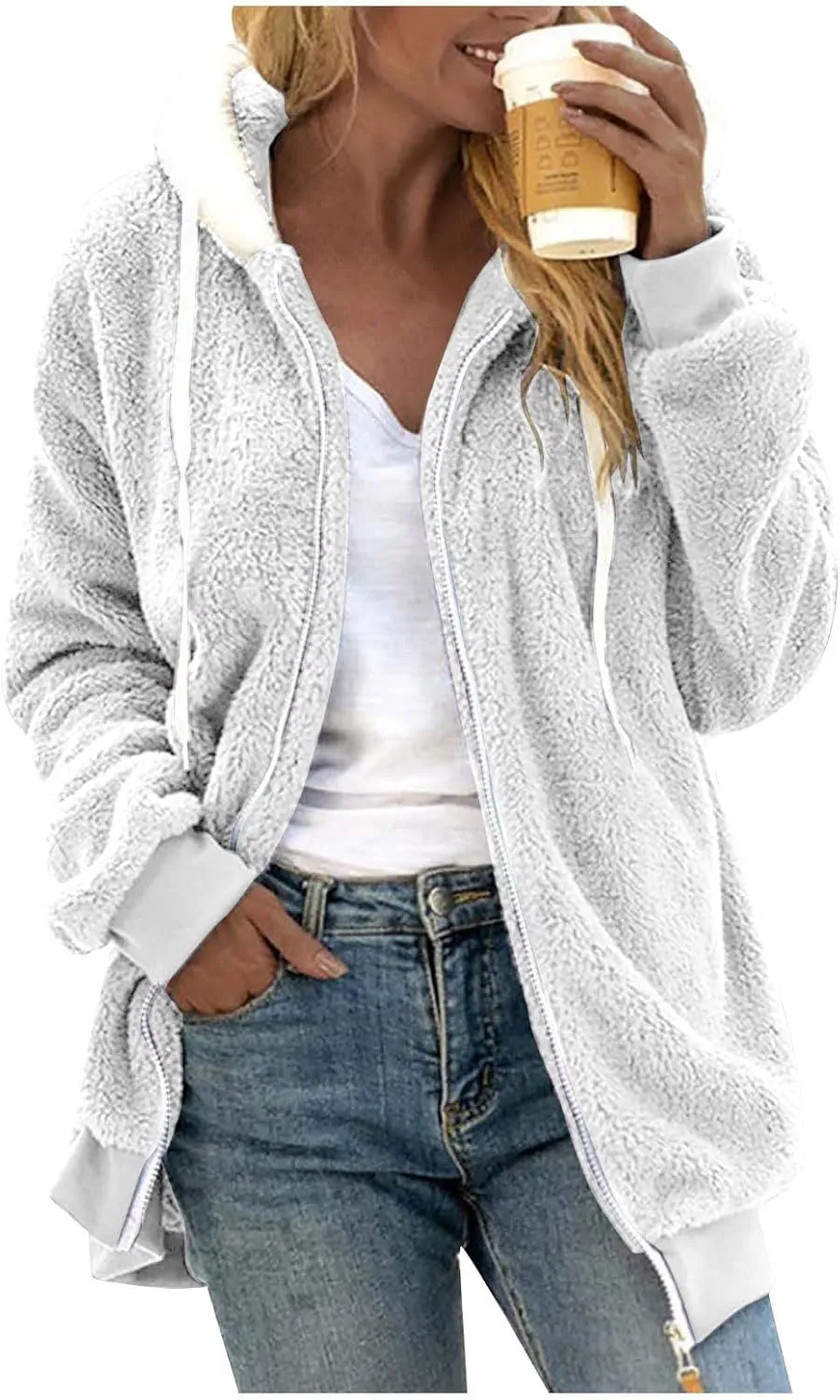 COTECRAM Women's 2023 Winter Warm Sherpa Lined Coat Fashion Plus Size Fleece Jackets Zip Up Hoodies Plush Sweatshirt Outwear
