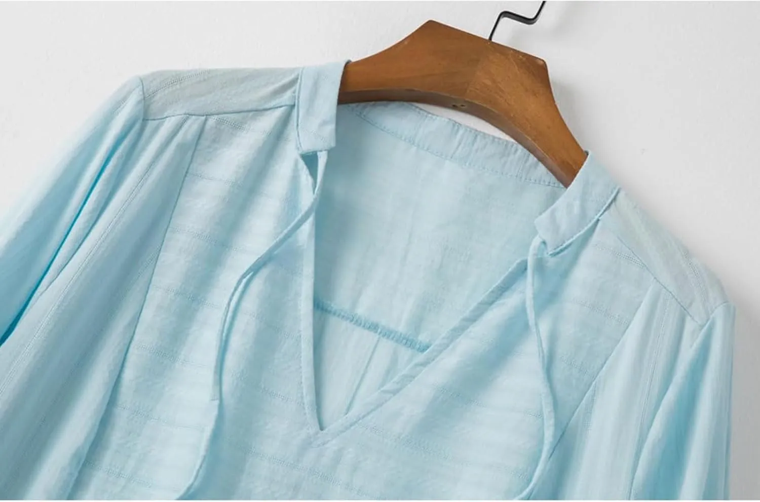 Cotton Linen Dresses for Women V Neck 3/4 Sleeve Tunic Smock Mini Dress Summer Casual Loose Dresses with Pockets