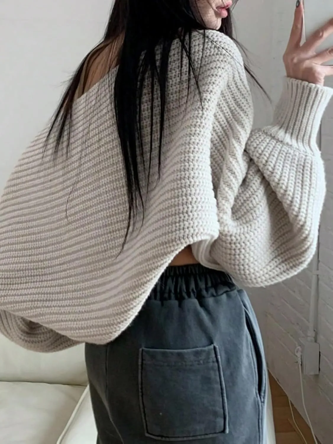 COZYEASE Women's Cropped Cardigan Sweaters Casual Long Lantern Sleeve Open Front Short Bolero Shrugs Chunky Knit Tops